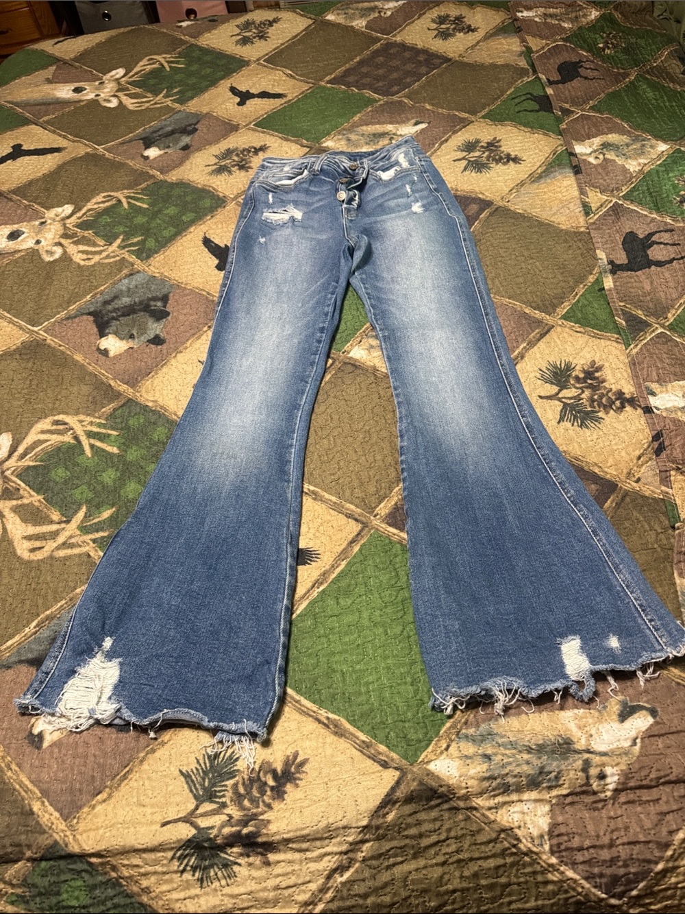 Flying Monkey Blue Distressed Flare Jeans